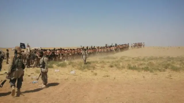 نشر التنظيم الأسبوع الماضي صورا على الانترنت تظهر إعدام عشرات الجنود السوريين