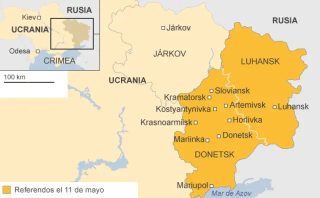 Mapa del este de Ucrania