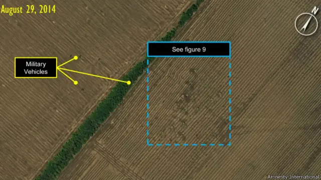 Супутникові фото позицій армії РФ на Донбасі (Amnesty International).