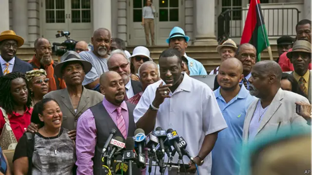 En la imagen, tres de los exonerados: Kevin Richardson, Yusef Salaam y Raymond Santana.