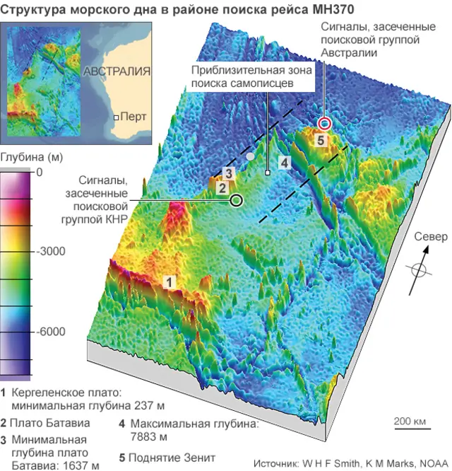 Карта поисков рейса MH370
