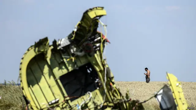 Человек на месте падения малазийского лайнера