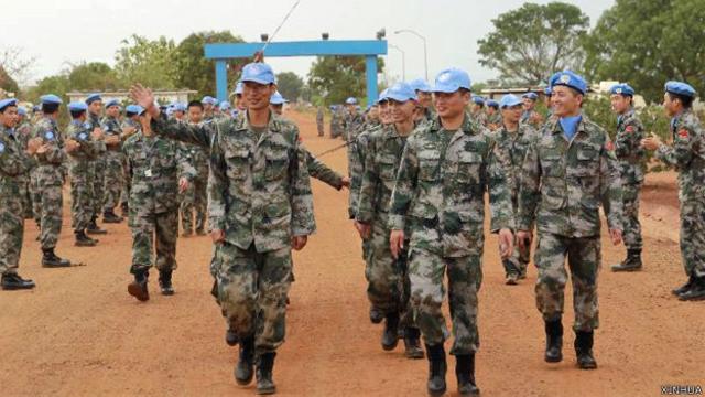 中國參與聯合國南部蘇丹維和。75%的受訪者認為，與10年前相比，中國正在國際事務中扮演更重要的角色。