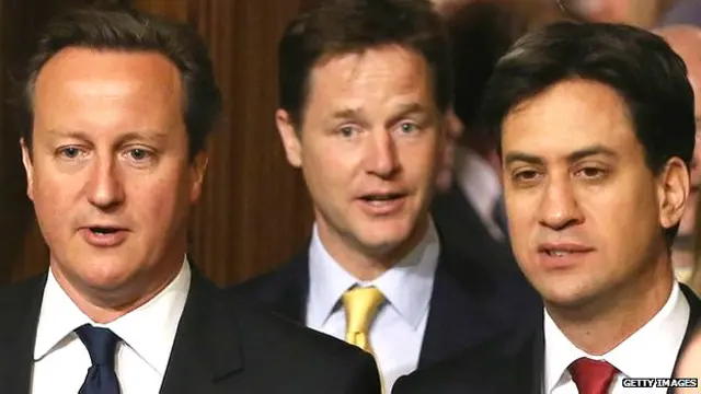 David Cameron, Nick Clegg y Ed Miliband