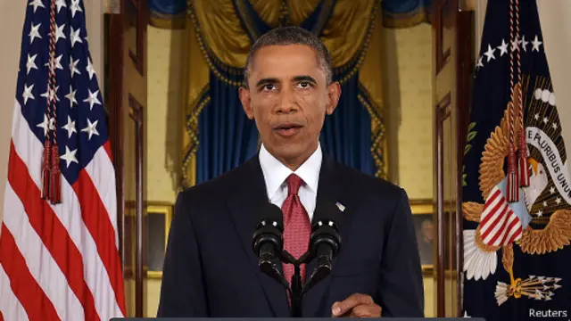 الرئيس الأمريكي باراك أوباما أثناء خطاب في البيت الأبيض