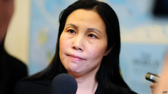 郭飞雄妻子张青在出席美国国会众议院外交委员会一场听证会前接受采访（29/10/2013）