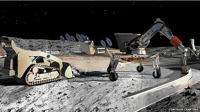Diseño de cómo se vería la construcción con Contour crafting en Marte 