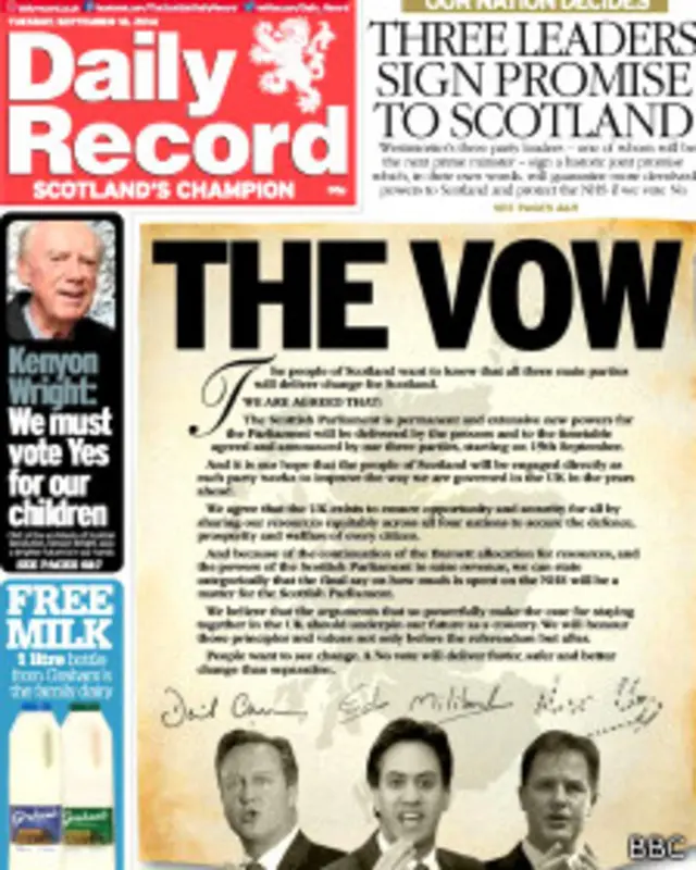 Portada del diario Daily Record