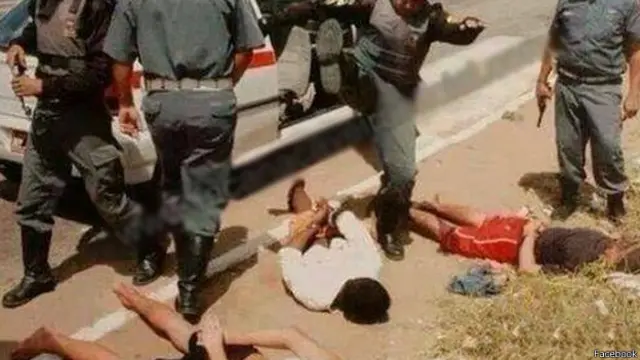 Uma das imagens postadas e compartilhadas em páginas que pregam violência contra criminosos