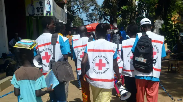 Les membres de la Croix Rouge guinéenne lors d'une campagne de sensibilisation sur Ebola en avril dernier 