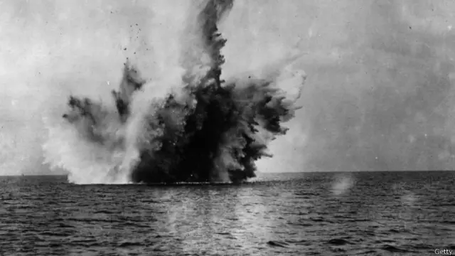 Batalla naval durante la Primera Guerra Mundial.