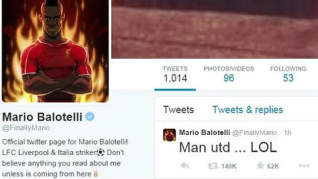 Lontaran iseng Balotelli di twitternya