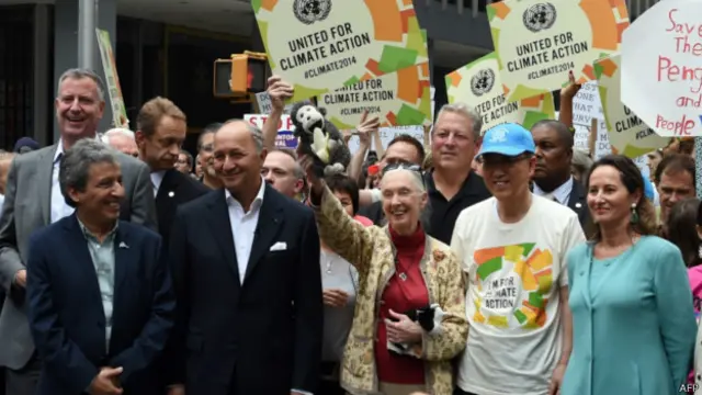 Ban Ki-moon, Jane Goodall, Al Gore e Segolene Royal em manifestação em Nova York | Foto: AFP