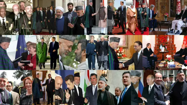 Ҳомид Карзай президентлик даврида кўплаб хорижий давлатларга расмий сафарлар билан борди, дунё раҳбарлари билан учрашди. У бир мамлакат билан дўстлик бошқасига зиён етказмайди деган сиёсат асосида кўплаб мамлакат билан алоқалар ўрнатишга ҳаракат қилди.