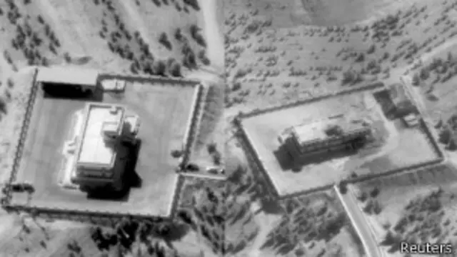 آمریکا می‌گوید این یکی از مراکز فرماندهی 'داعش' در سوریه بوده که بمباران کرده است - تصویر سمت چپ، پس از حمله است