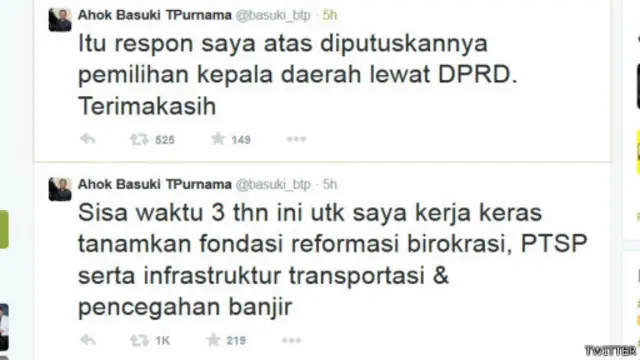 Basuki mengundurkan diri dari Gerindra pada 10 September lalu.