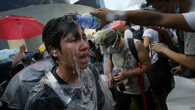 Manifestante en Hong Kong