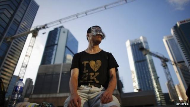 Manifestante en Hong Kong