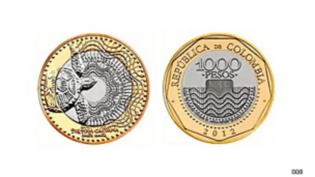 Moneda de 1.000 pesos colombianos.