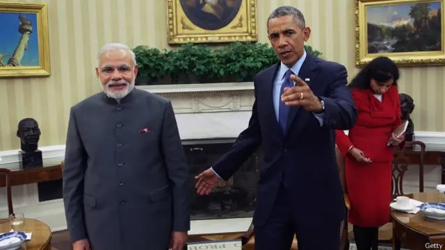 प्रधानमंत्री नरेंद्र मोदी और अमरीकी राष्ट्रपति बराक ओबामा