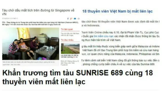 Các báo Việt Nam đưa tin về vụ mất tích