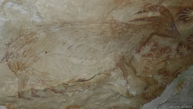 هذه اللوحة، في مقاطعة بون الأندونيسية، وهي لحيوان لا يعيش سوى في جزيرة سولاوسي