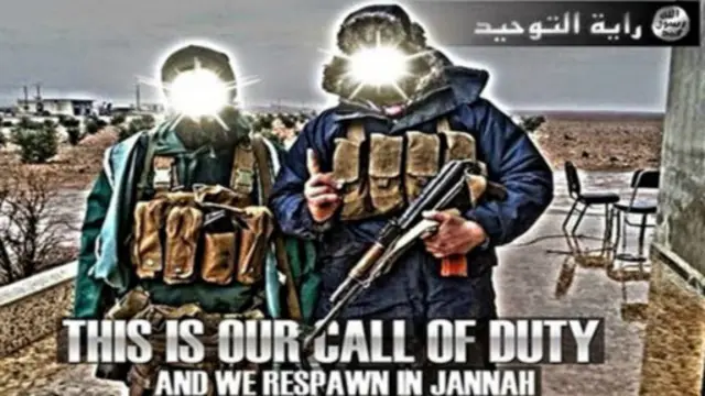 گروه "دولت اسلامی" در تبلیغاتش برای جذب نیرو از اصطلاحات و تصاویر یک بازی ویدیویی به نام "ندای وظیفه" استفاده می‌کند