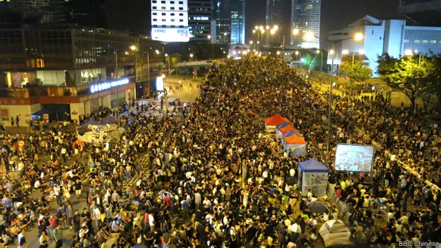 香港金鐘夏愨道佔領者10月10日晚（攝影：BBC中文網記者葉靖斯）