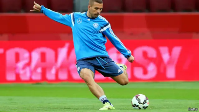 Lukas Podolski, yang dilahirkan di Polandia, kemungkinan akan diturunkan pelatih Jerman saat menghadapi Polandia 