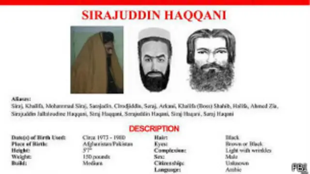 آمریکا برای معلومات در مورد سراجالدین حقانی (برادر ناتنی انس حقانی) که فرد شماره یک شبکه حقانی است ده میلیون دلار جایزه تعیین کرده