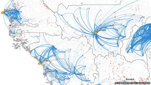 Mapa de uso de celulares nas regiões afetadas pelo ebola