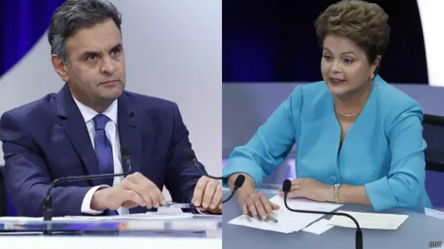 Aécio e Dilma no debate do SBT / Crédito: SBT