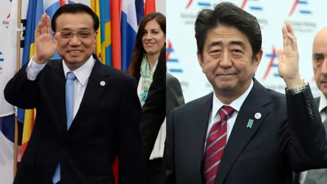 中国总理李克强 日本首相安倍晋（右）