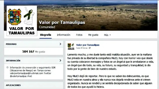 Página en Facebook de Valor por Tamaulipas. Foto: BBC