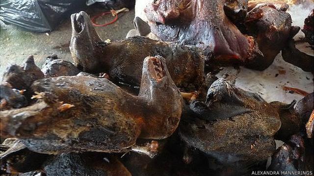 Murciélagos asados a la venta en Ghana