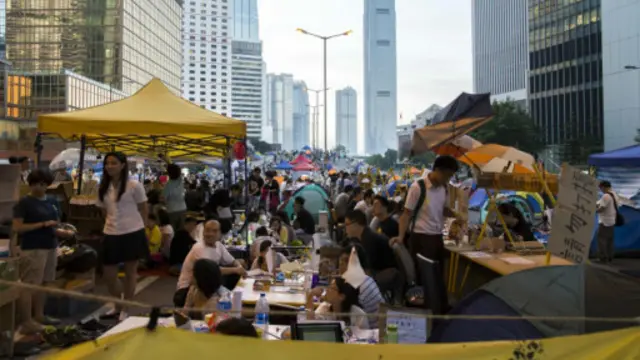 在香港金融區的佔中抗議佔中