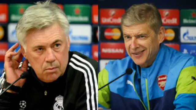 皇馬主帥安切洛蒂（左）與阿森納主帥溫格
