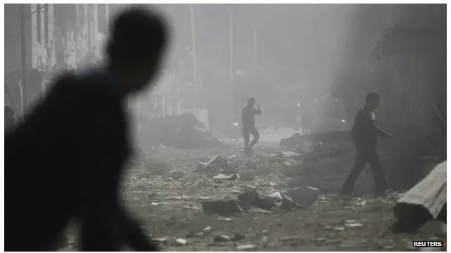 حومه دمشق یکی از مناطقی است که روز دوشنبه جنگنده‌های ارتش سوریه آن را بمباران کردند