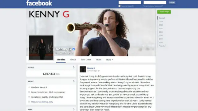 肯尼•基星期三(22日)曾现身金钟占领现场,多名示威者跟他合照。但星期四凌晨,肯尼•基删除了有关文字和照片。