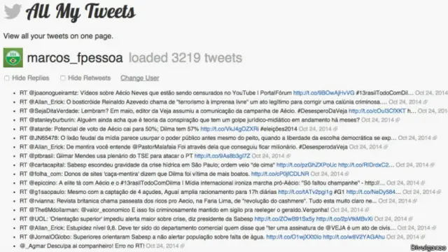 Tweets do perfil @marcos_fpessoa em prol de Dilma
