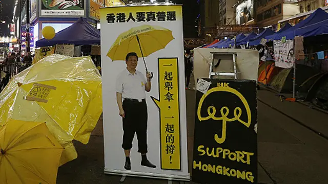 抗议者要求在香港实现真普选。