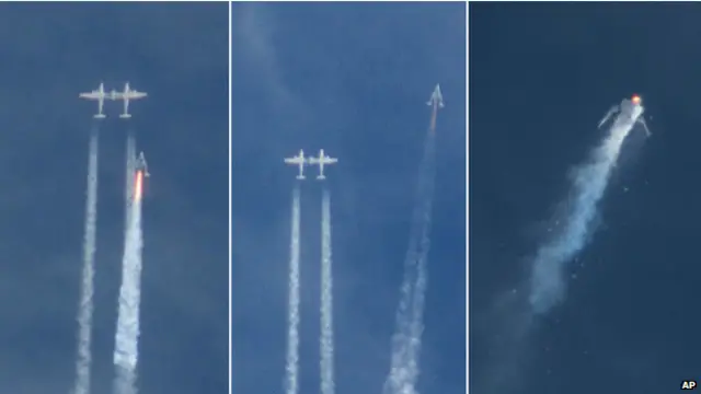 太空船二号在高空脱离运载它的喷气飞机后发生爆炸