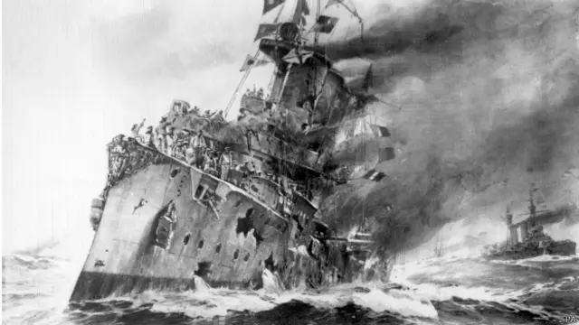 Pintura de la Batalla de las Falkland o Malvinas