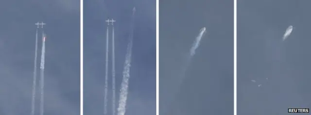 حادثے کی تصاویر جب جہاز علیحدگی کے فوری بعد تباہ ہو گیا