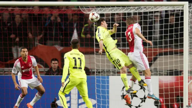 Gol ke 70 Messi yang langka: dicetak dengan sundulan.