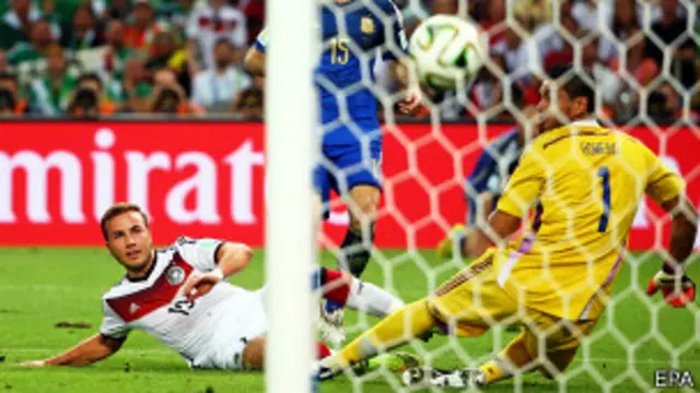 Las cadenas de televisión pagan millones de dólares para transmitir jugadas como el gol de Mario Götze en la final de Brasil 2014.