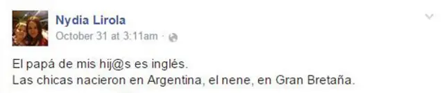 Comentario en Facebook de Nydia Lirola