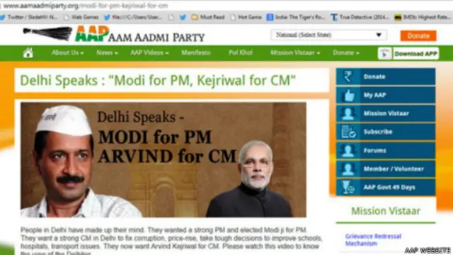 आम आदमी पार्टी की बेवसाइट