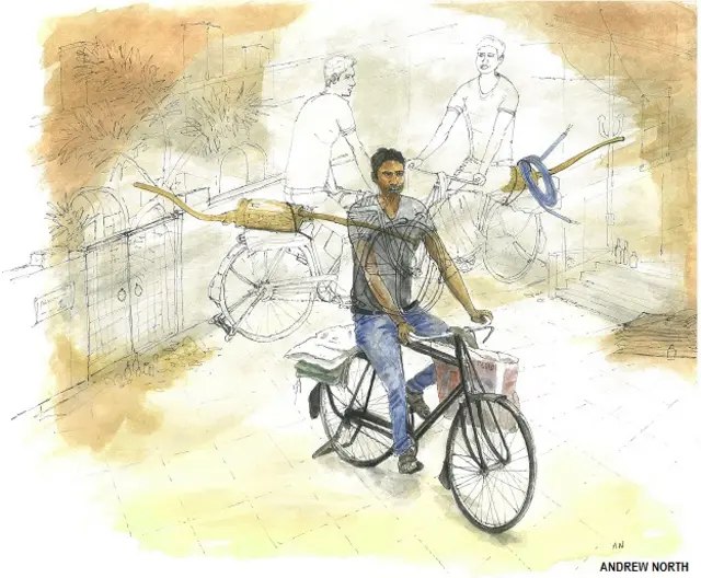 सड़कों पर फेरी लगाते हुए लकी