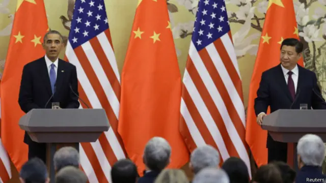 中国国家主席习近平星期三与美国总统奥巴马结束会谈后举行联合记者会